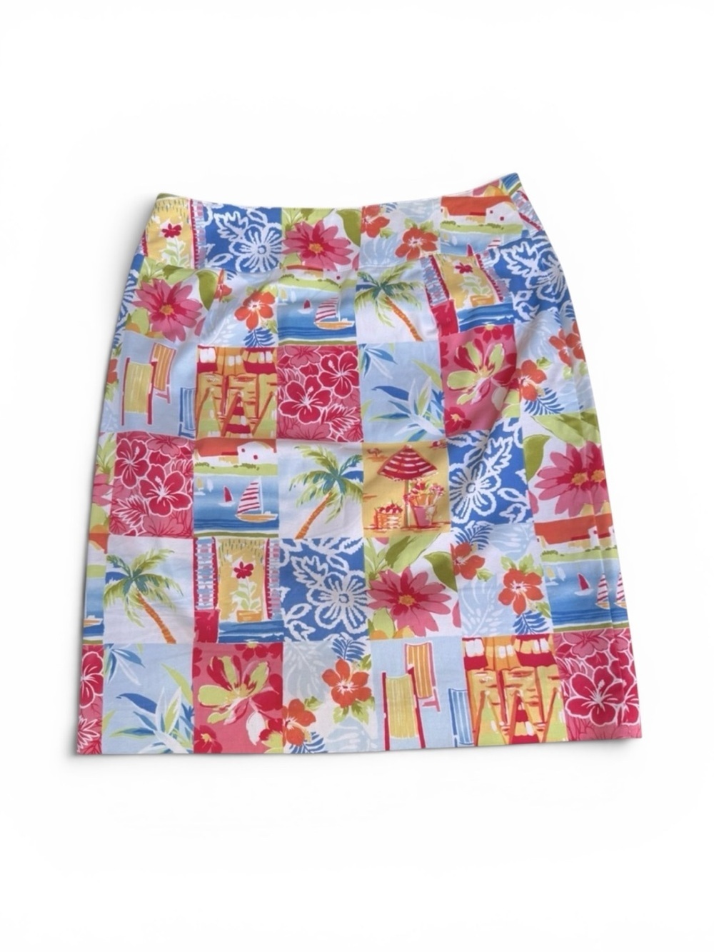 Talbots Patchwork Hawaiian Island Tropical Beach Mini Skirt Size 6